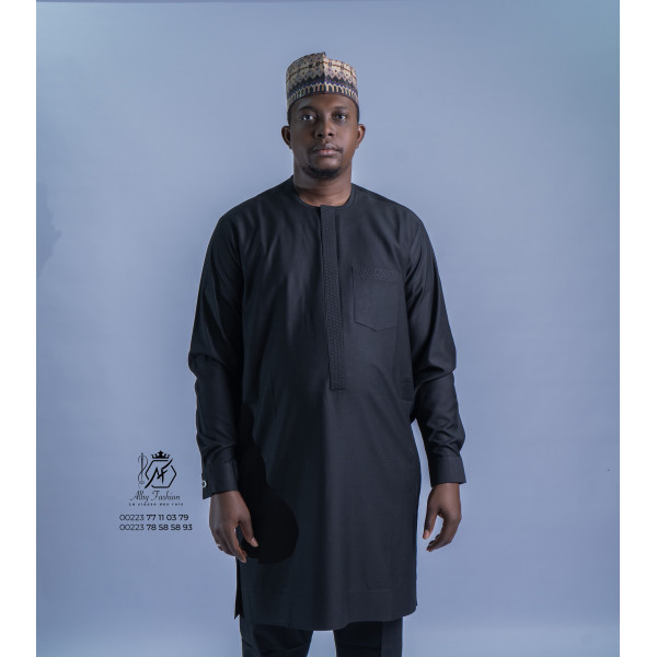 Tissu traditionnel homme noir – Élégance classique et intemporelle