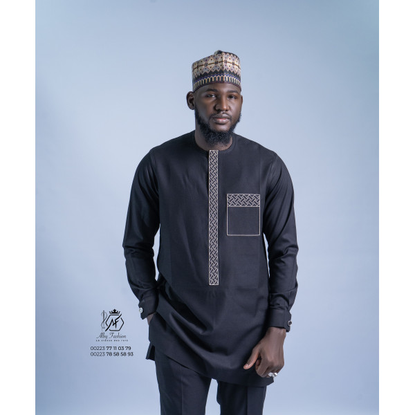 Ensemble traditionnel homme noir brodé – Élégance et prestige