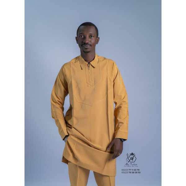 Ensemble traditionnel homme couleur ocre – Style moderne et raffiné