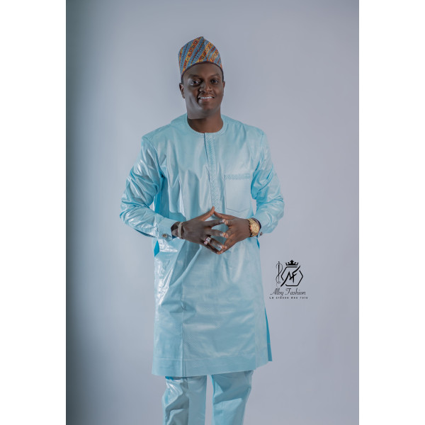 Ensemble traditionnel homme bleu turquoise – Élégance et distinction