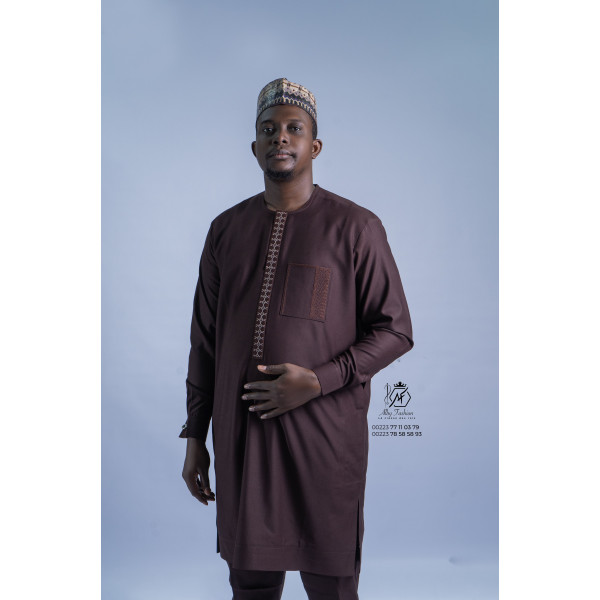 Ensemble traditionnel homme marron chocolat – Sobriété et élégance